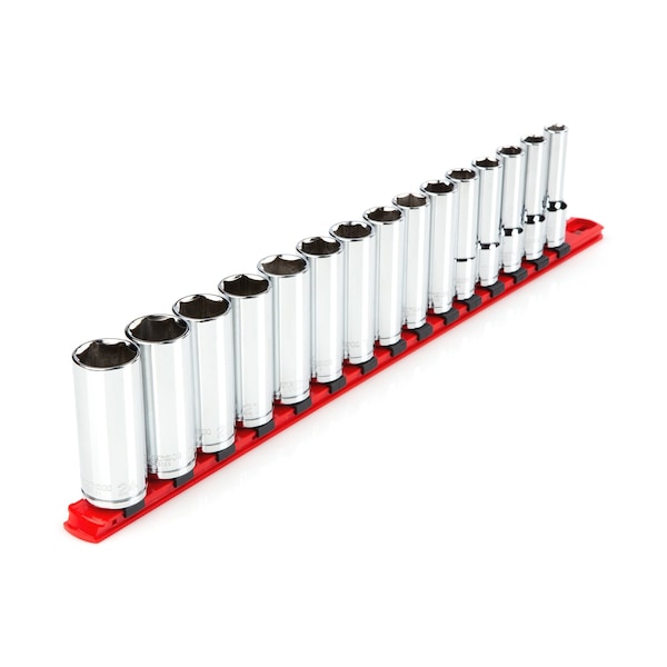 1/2 Inch Drive Deep 6-Point Socket Set with Rail, 15-Piece (10-24 mm)